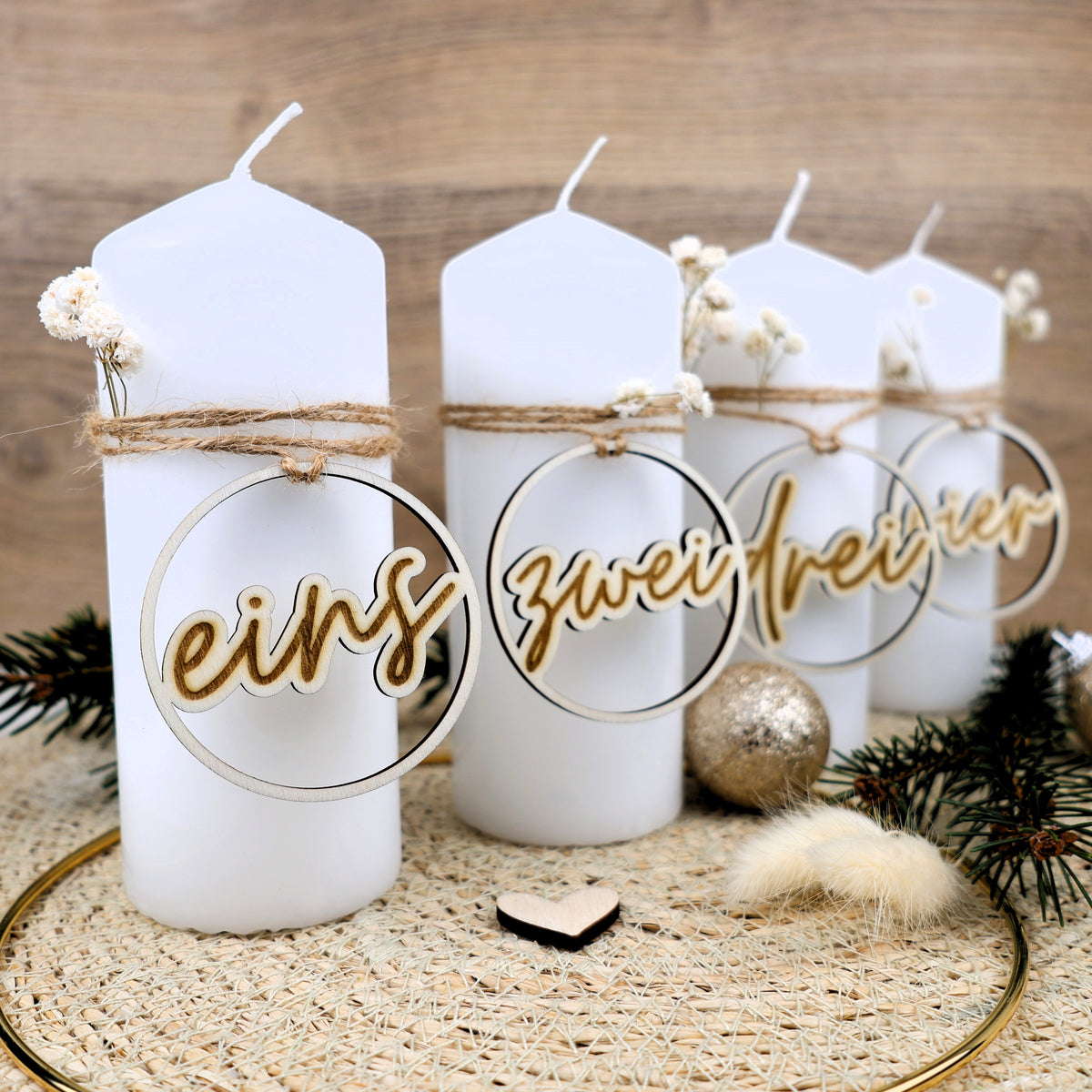 Adventskranz Zahlen Holz, Adventszahlen 1-4 Für Kerzen